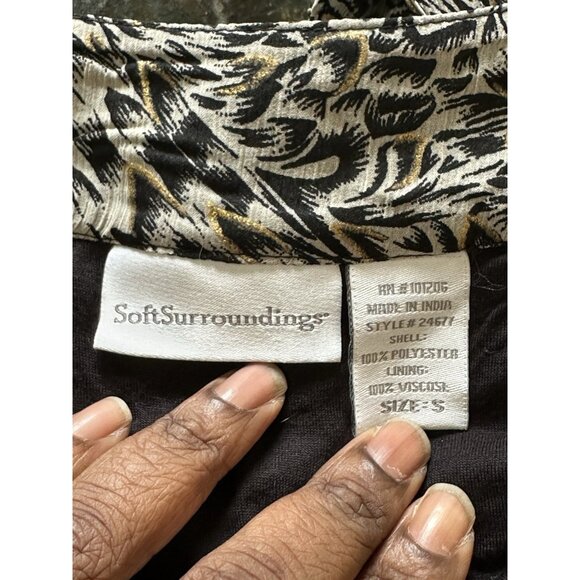 Soft Surroundings Maxi Dress Womens Small Animal Print Black A-Line Tiered Boho - Picture 5 of 12